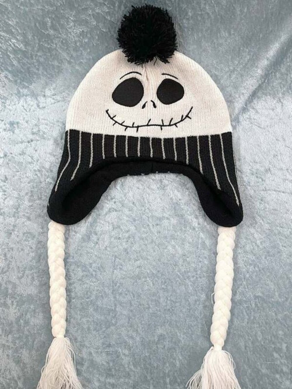 Nightmare Before Christmas Jack Skellington Black and White Beanie with Braids